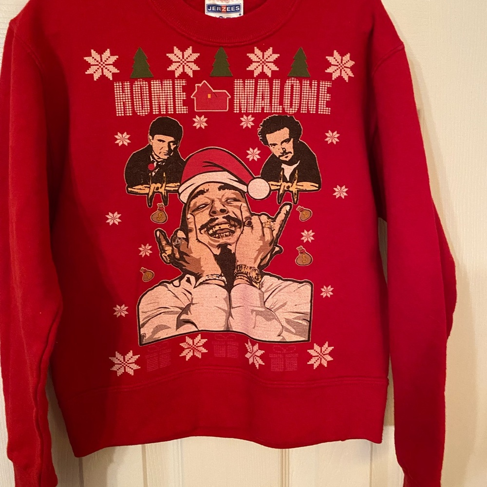 Post Malone Home Malone Ugly Christmas Sweater Holiday Meme Sweatshirt Small